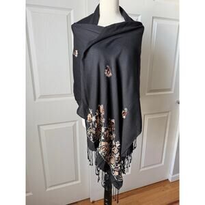 Boho Art-to-Wear Embroidered Paisley Fringe Wrap Scarf | Witchy Whimsygoth